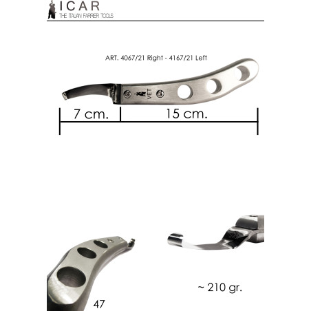 ICAR - Hoof Knife VET. 2.0 - Drop Blade - High Carbon Stainless Steel Blade - Forged Aluminum Handle - Right / Left - 1 pcs
