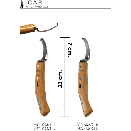 ICAR - Hoof Knife Knifergo - Drop Blade - Interchangeable Blade - Cherry Wood Ergonomic Handle - Right / Left - 1 pcs