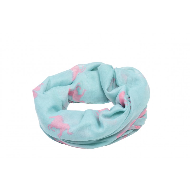Scarf with Horses, Blue / White Horses, Loop, Horse Comfort