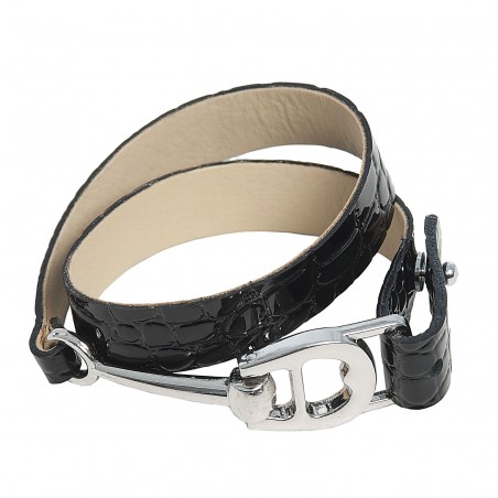 Bracelet ”Aigner” - "Croco" Imitation with Silver Bit, Black