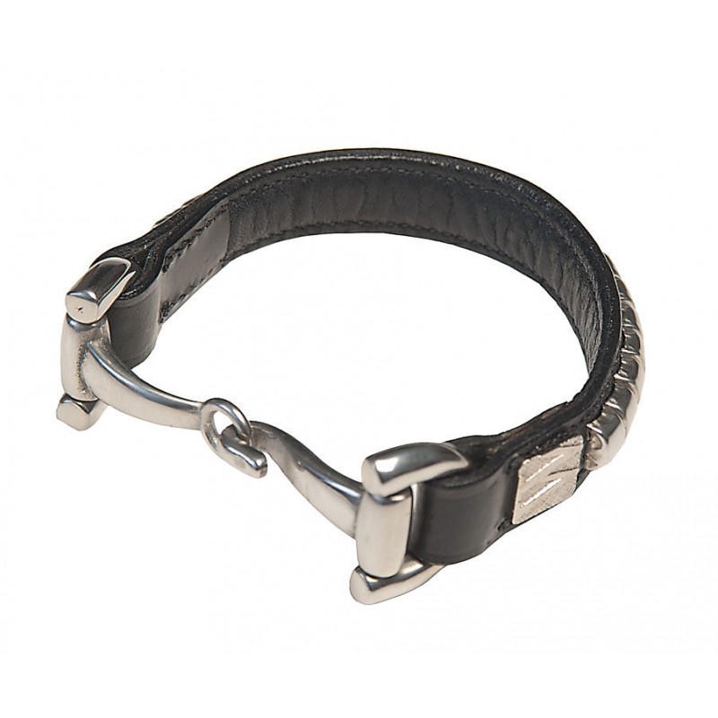 W-Profile Bracelet with Silver Studs and Bit, Black